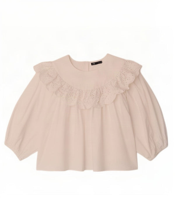 Zara Chemisier court surdimensionné à manches 3/4 pour femme UK 14 en coton blanc moyen