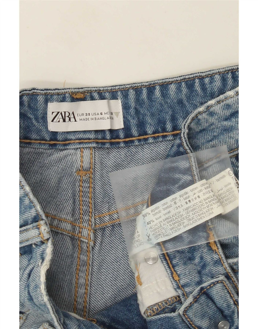 Zara Short en jean pour femme EU 38 Small W28 Bleu Coton