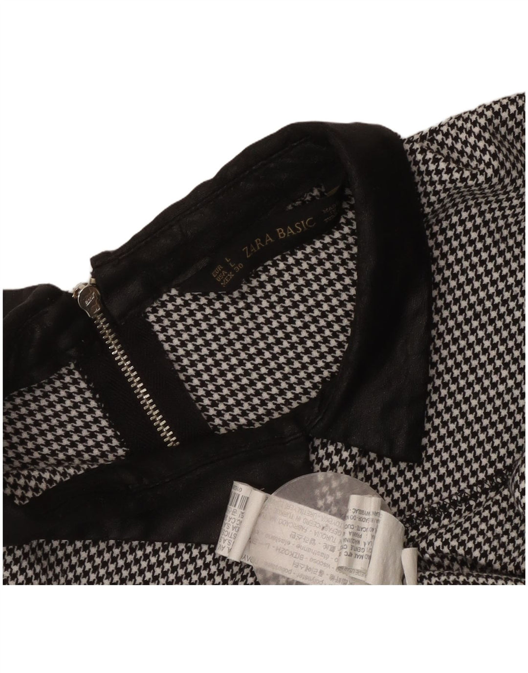 Zara Robe droite pour femme UK 44 Grand pied-de-poule noir en polyester