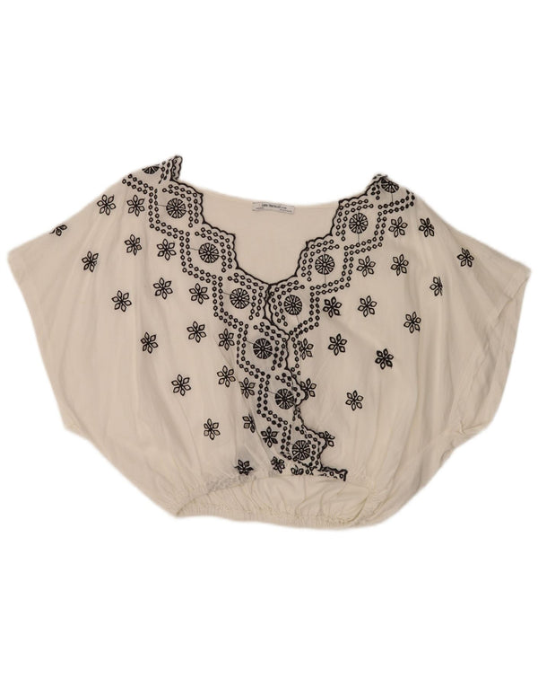 Zara Womens Batwing Blouse Top UK 10 Petit Blanc Floral Coton