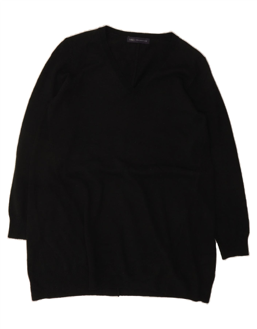 MARKS & SPENCER Womens Longline V-Neck Jumper Sweater UK 10 Small Black Vintage Marks & Spencer and Second-Hand Marks & Spencer from Messina Hembry 