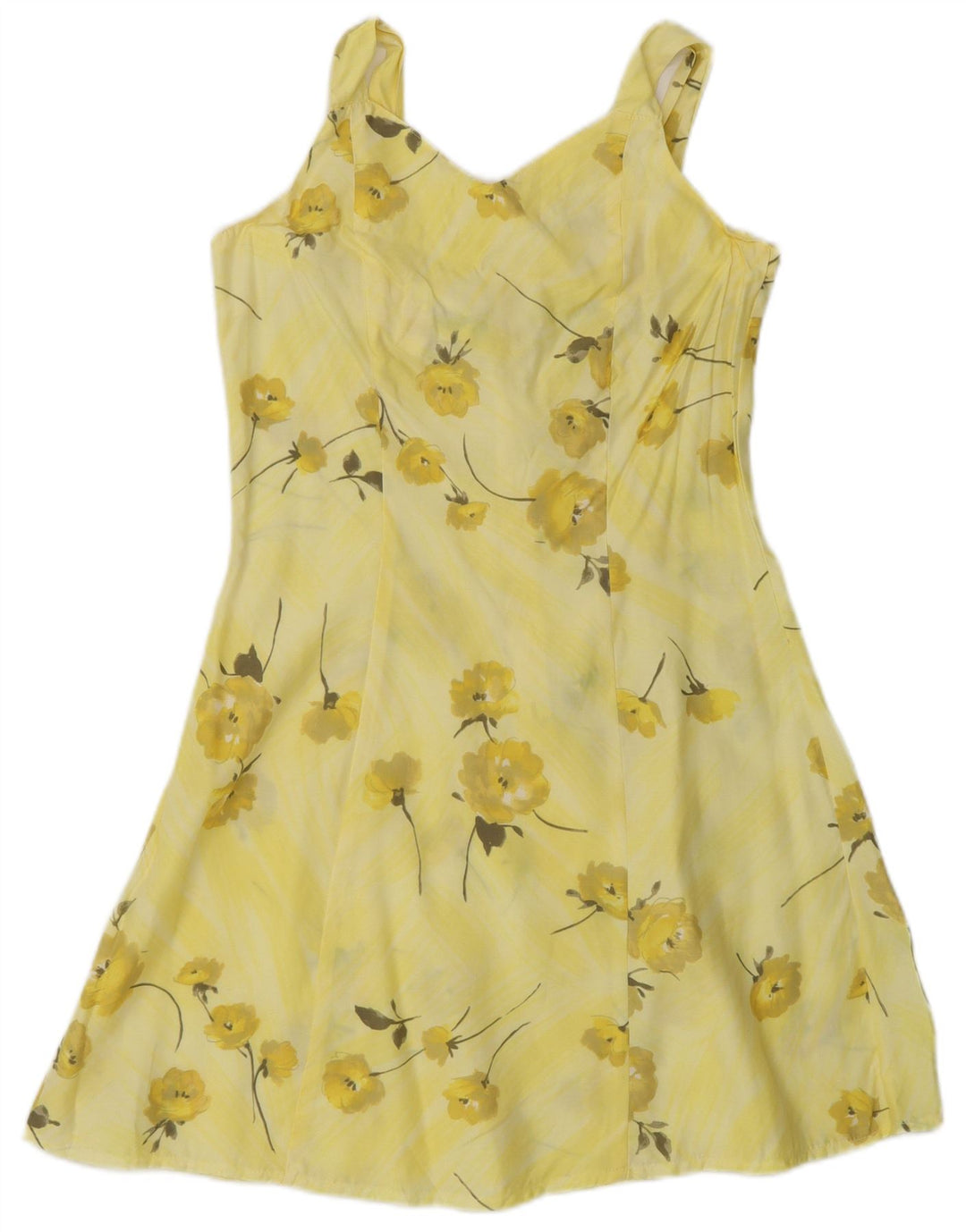 vintage Femmes Robe d’été sans manches UK 10 Petit Floral Jaune