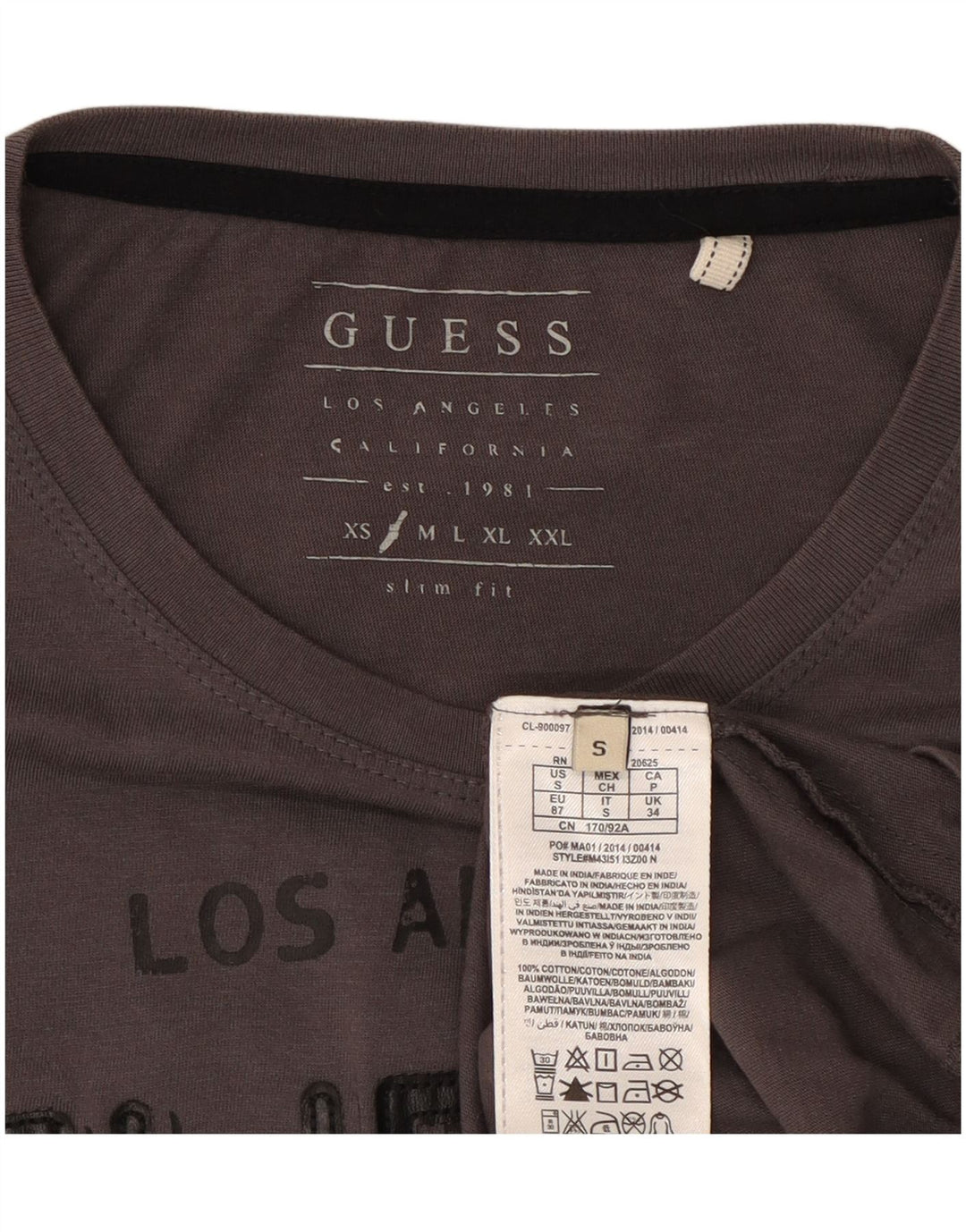 Guess T-shirt graphique à manches longues pour hommes, petit coton gris