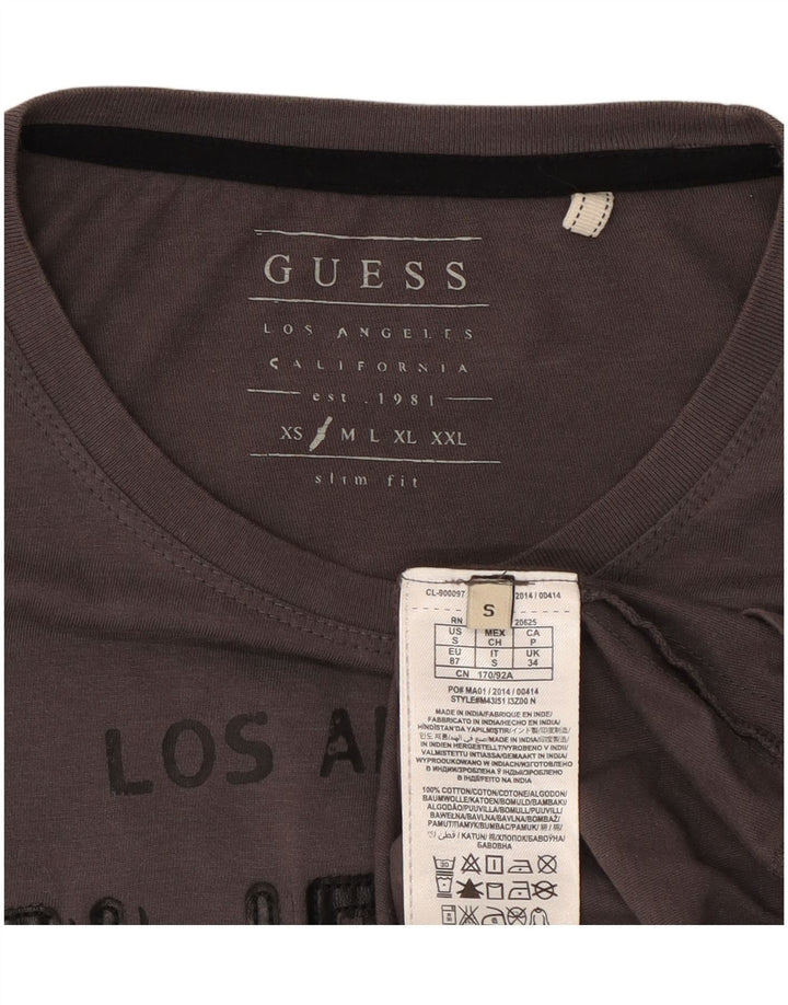Guess T-shirt graphique à manches longues pour hommes, petit coton gris
