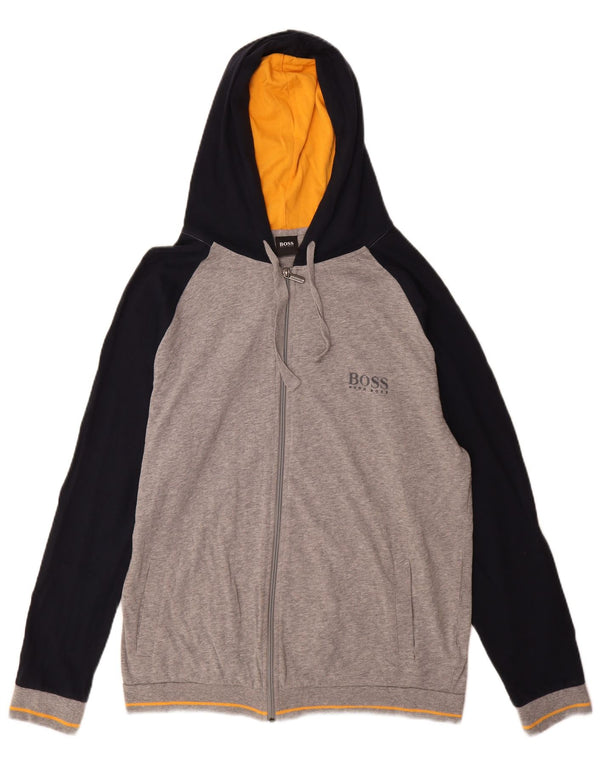 Hugo Boss Pull à capuche zippé XL en coton color block gris pour homme
