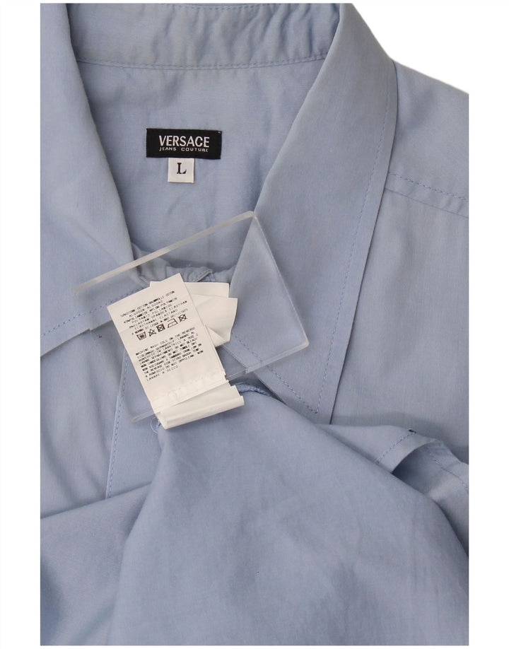 Versace Chemise à manches courtes pour hommes Grand coton bleu