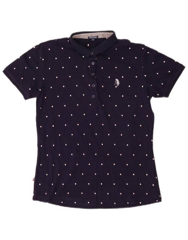 Polo femme vintage UK 12 Coton tacheté bleu marine moyen