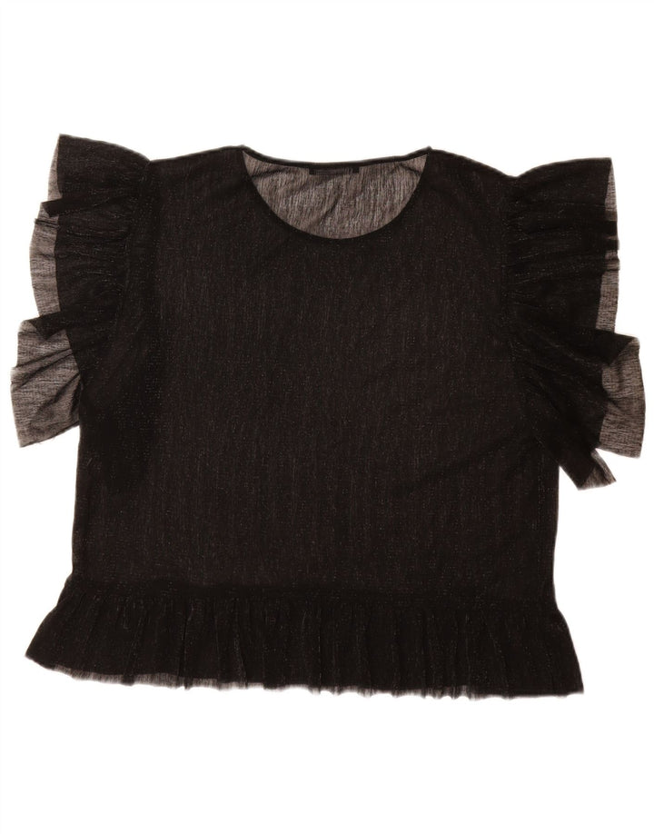 Zara Womens Blouse Top UK 16 Large Noir Moucheté