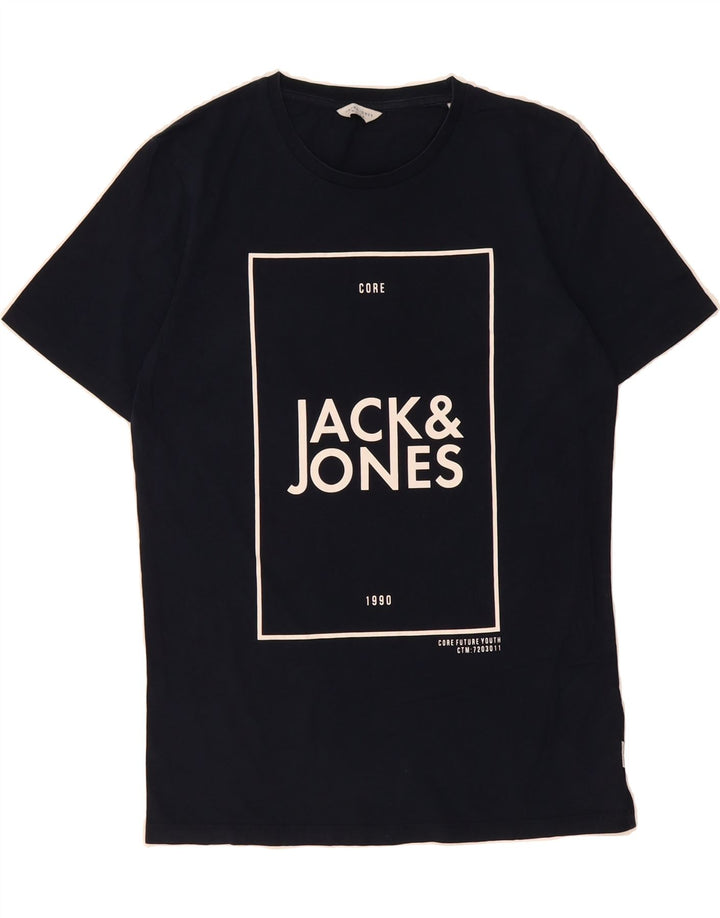 JACK & JONES Mens Graphic T-Shirt Top Medium Navy Blue Cotton Vintage Jack & Jones and Second-Hand Jack & Jones from Messina Hembry 