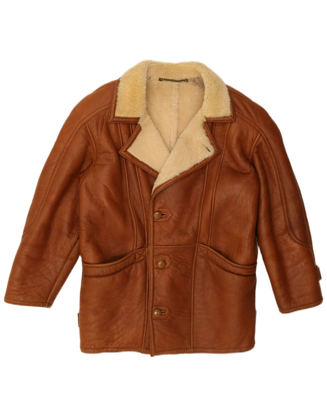 veste en peau de mouton homme vintage UK 42 XL Marron