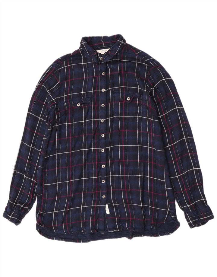 Fat Face Chemise en flanelle pour femme UK 12 Medium Bleu marine à carreaux Viscose