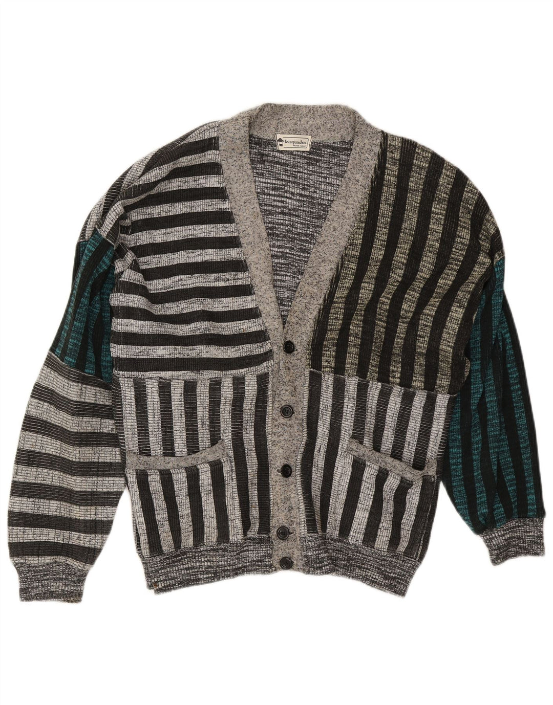 La Squadra Cardigan Homme Pull Large Gris Rayé Coton