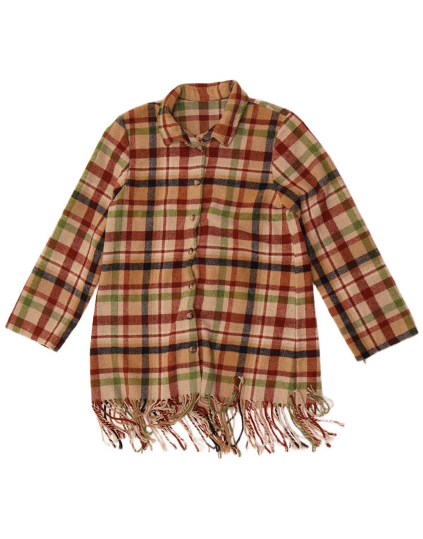 vintage Womens Longline Overcoat UK 14 Moyen Multicolore Check Polyester
