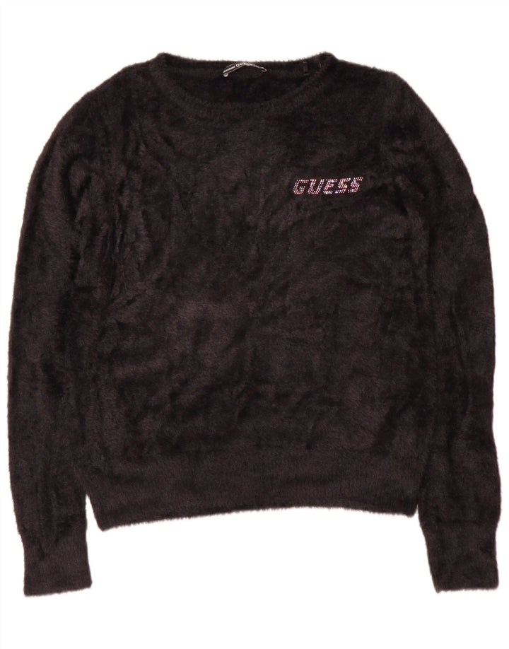 Guess Pull polaire graphique pour femme UK 12 Medium Noir Polyamide