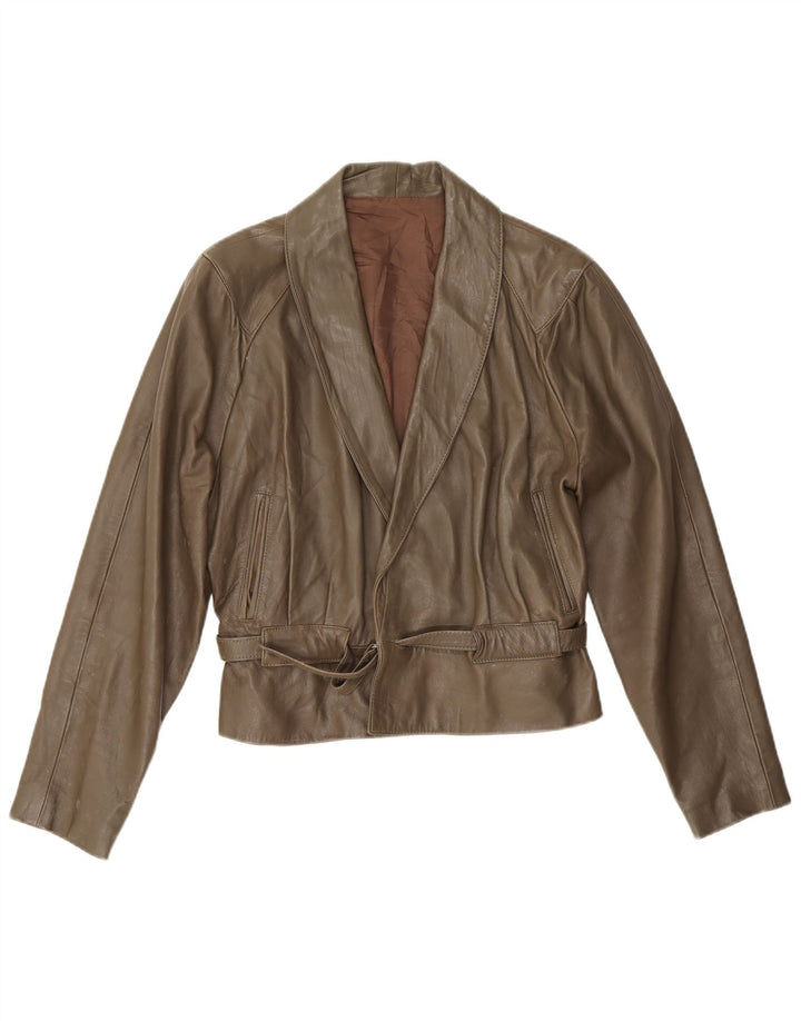 veste en cuir femme vintage UK 14 Kaki moyen