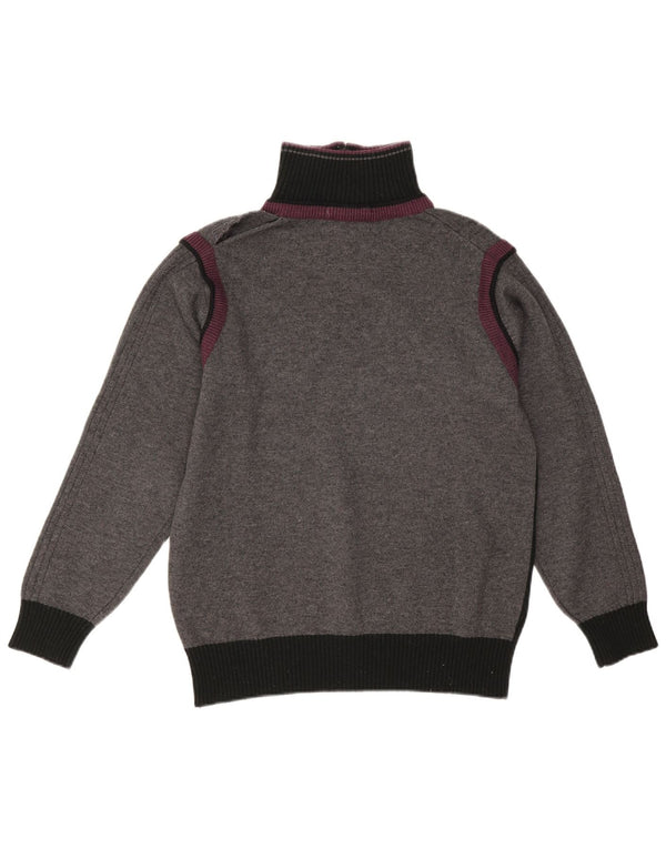 vintage Mens Zip Neck Jumper Pull Petit Gris Colorblock