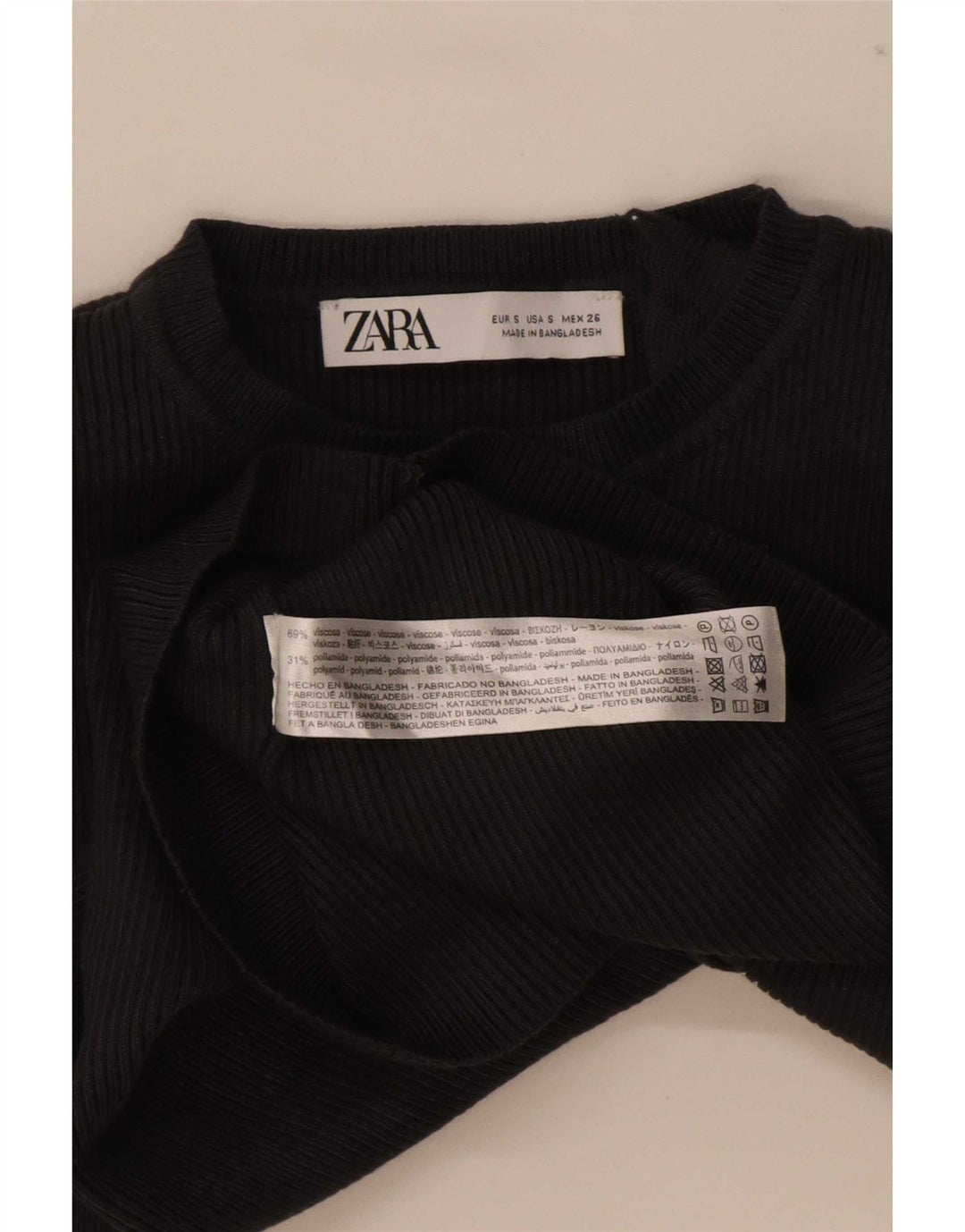 Zara Femme Top Manches Longues UK 8 Small Noir Viscose