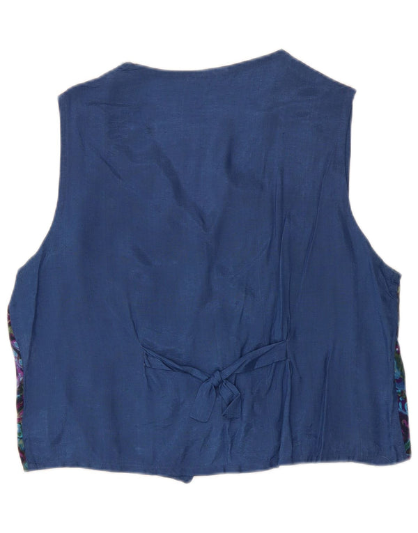 gilet femme vintage UK 14 Moyen Bleu Floral Viscose Rétro