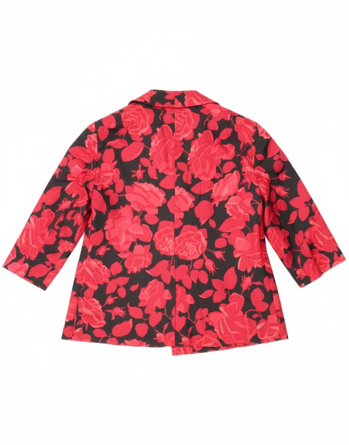 vintage Femmes 3/4 Manches 2 Bouton Blazer Veste UK 14 Moyen Rouge Floral