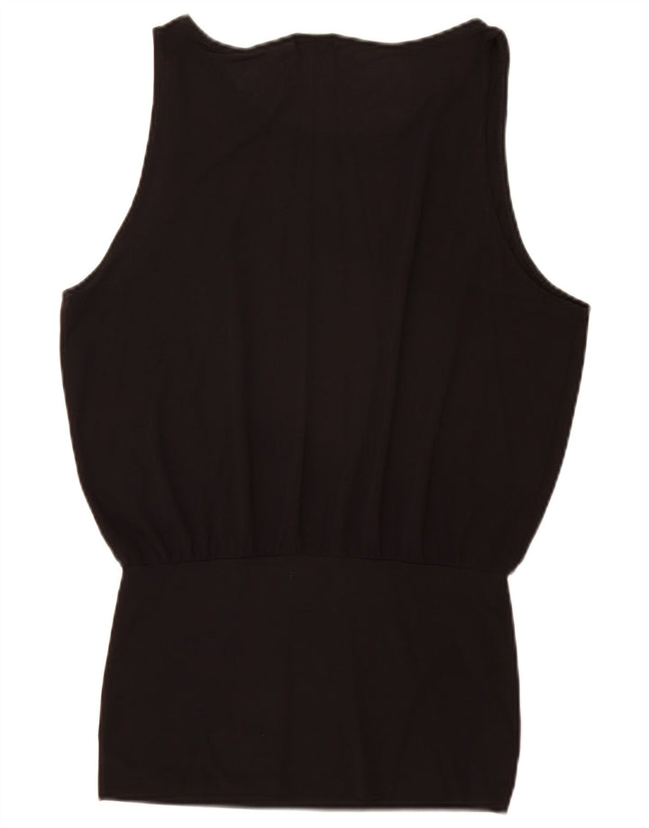 Benetton Femme Blouse Sans Manches Top UK 44 Medium Noir Polyamide
