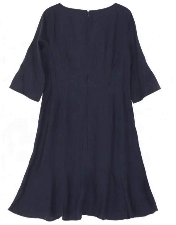 Monsoon Robe asymétrique à manches 3/4 pour femme UK 16 Large Bleu marine Lin
