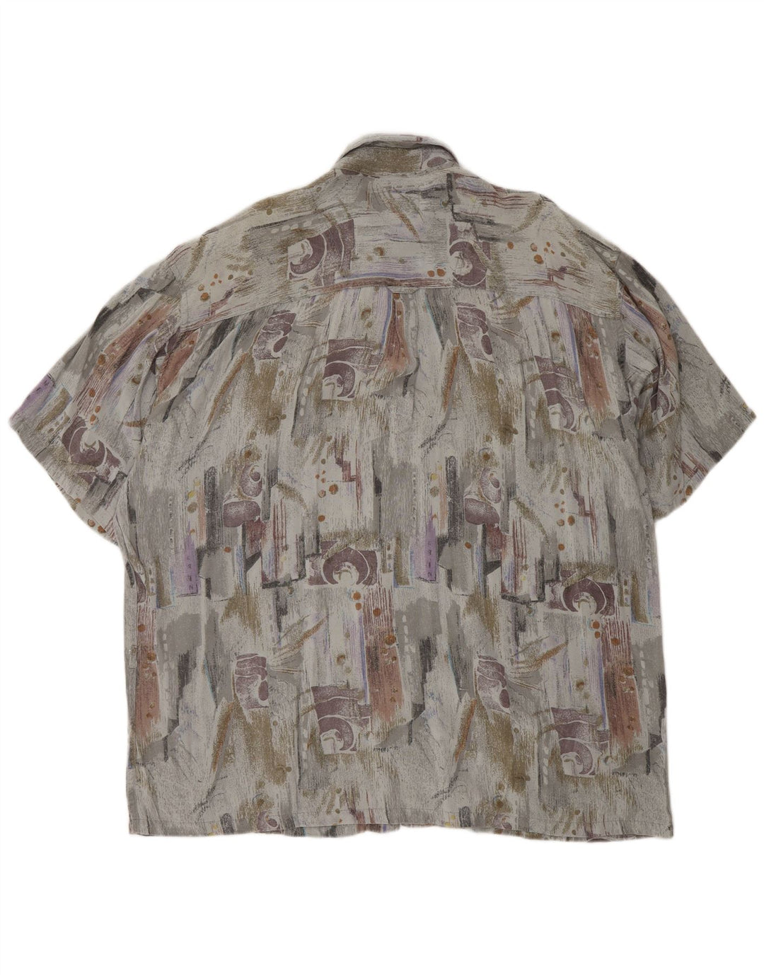 VINTAGE Chemise à manches courtes pour hommes à motif abstrait XL Gris Viscose Rétro