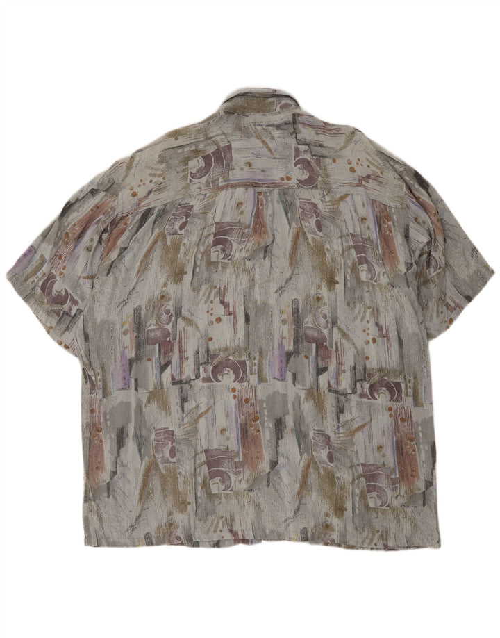 VINTAGE Chemise à manches courtes pour hommes à motif abstrait XL Gris Viscose Rétro