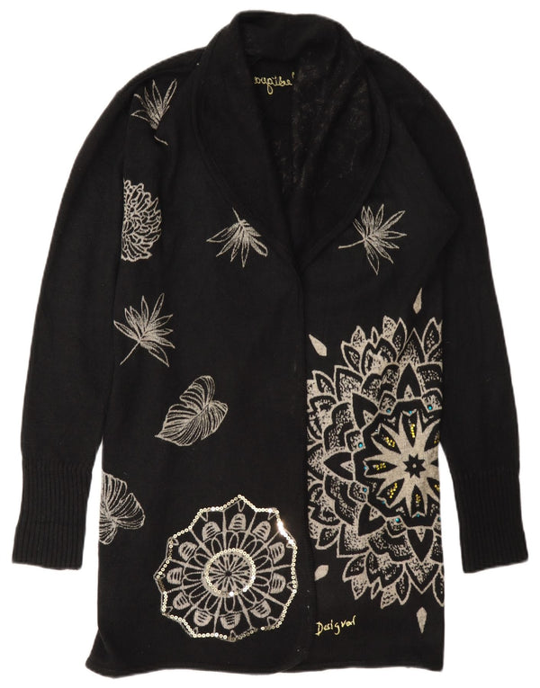 Desigual Cardigan long surdimensionné pour femme UK 6 XS Noir Floral
