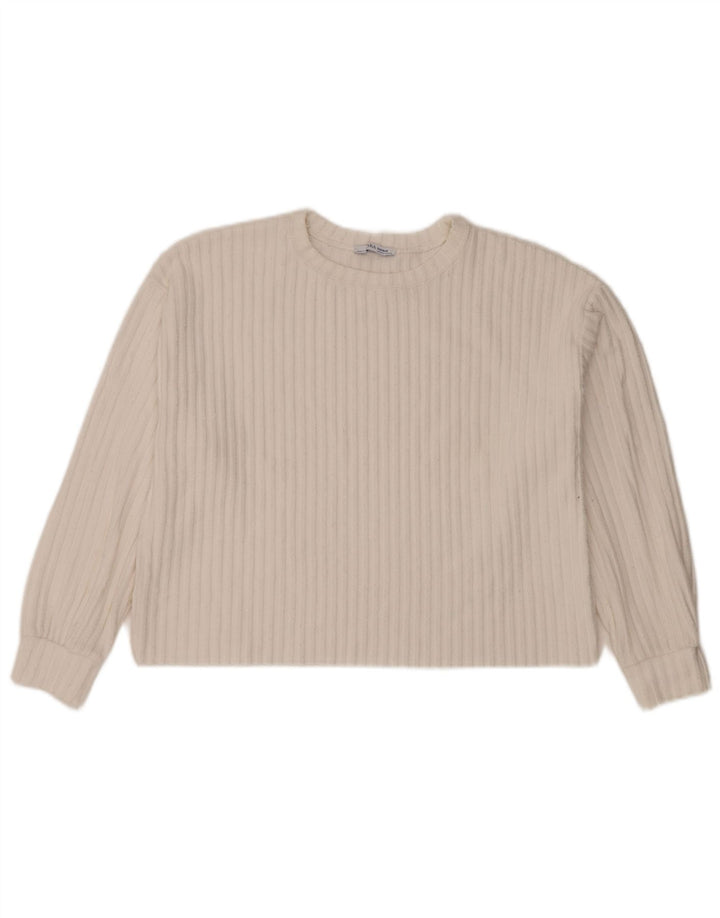 Zara Womens Crop Oversize Top Manches Longues UK 14 Moyen Blanc