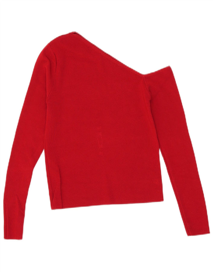 Zara Femme Haut Court Une Épaule UK 12 Viscose Rouge Moyen