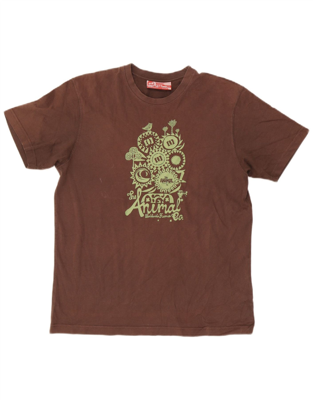 Animal Mens Graphic T-Shirt Top Large Marron Coton