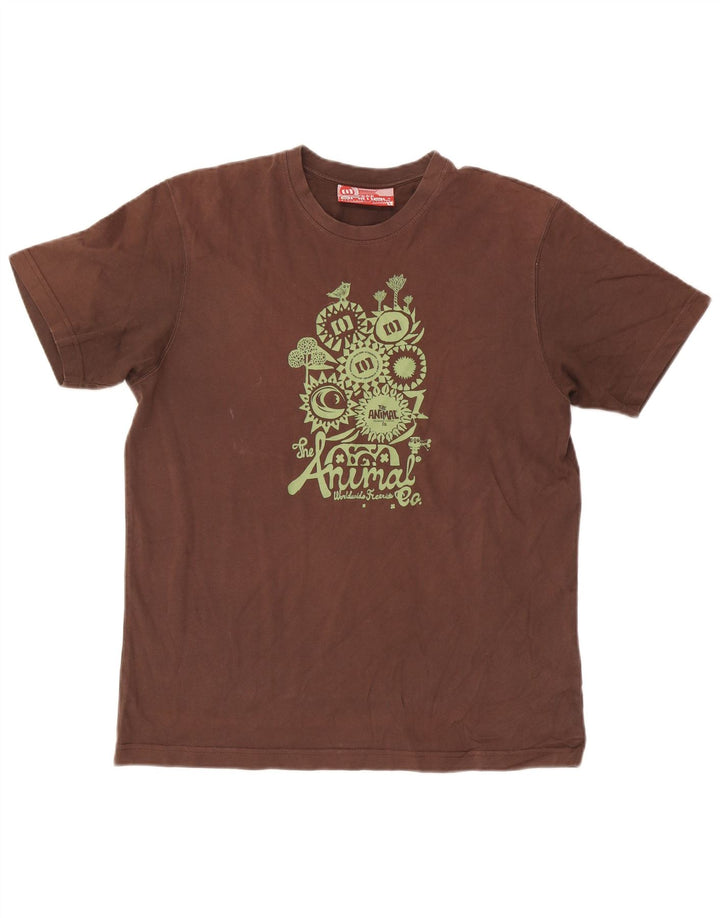 Animal Mens Graphic T-Shirt Top Large Marron Coton