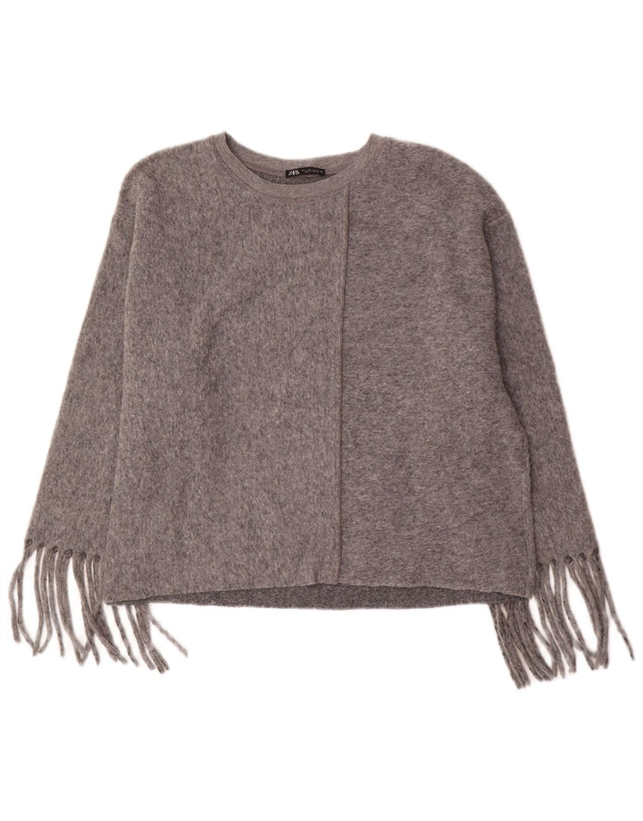 Zara Pull surdimensionné à col bateau pour femme UK 16 Large Gris Polyester