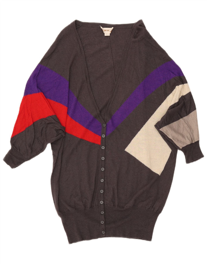 DIESEL Pull cardigan long pour femme UK 10 Small Gris Colorblock