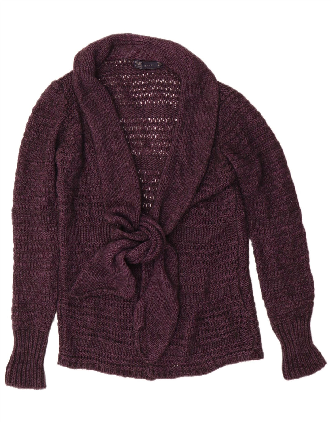 Zara Femme Cardigan Pull UK 14 Acrylique Violet Moyen