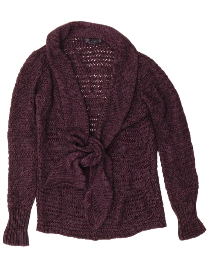 Zara Femme Cardigan Pull UK 14 Acrylique Violet Moyen