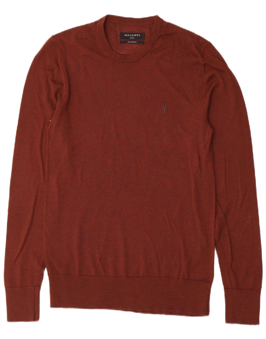 All Saints Pull à col rond pour homme en laine mérinos marron petit
