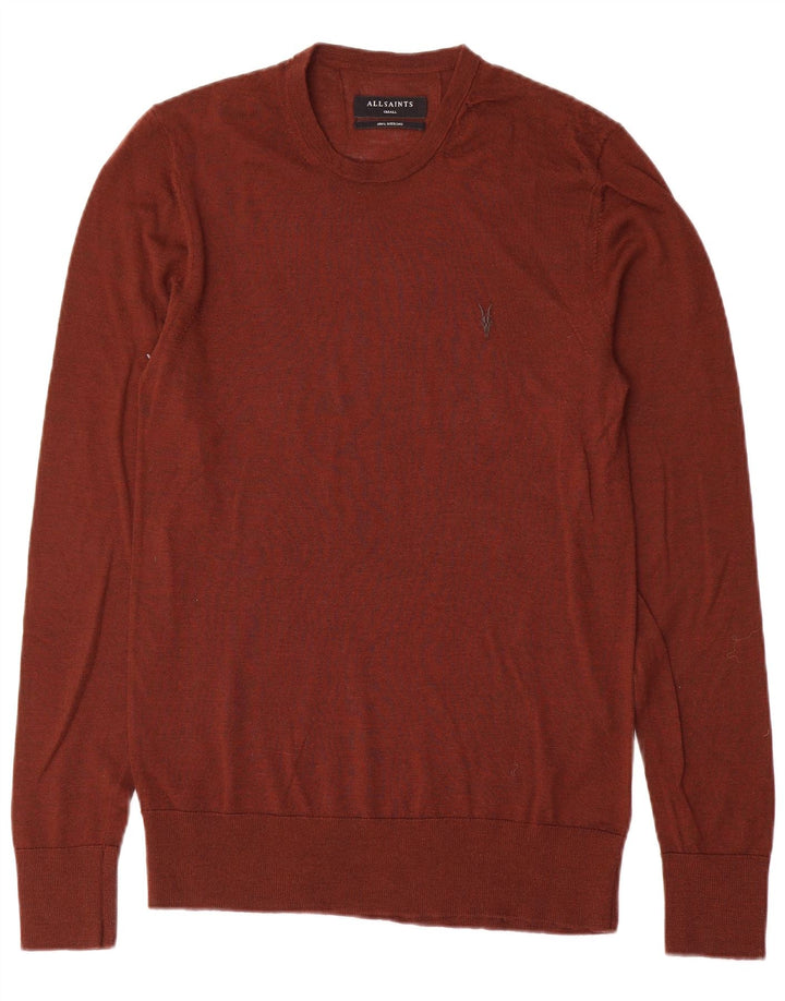 All Saints Pull à col rond pour homme en laine mérinos marron petit