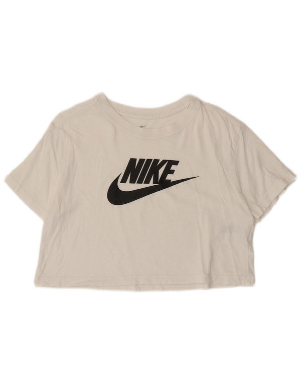 Nike Womens Crop Graphic T-Shirt Top UK 10 Petit Coton Blanc