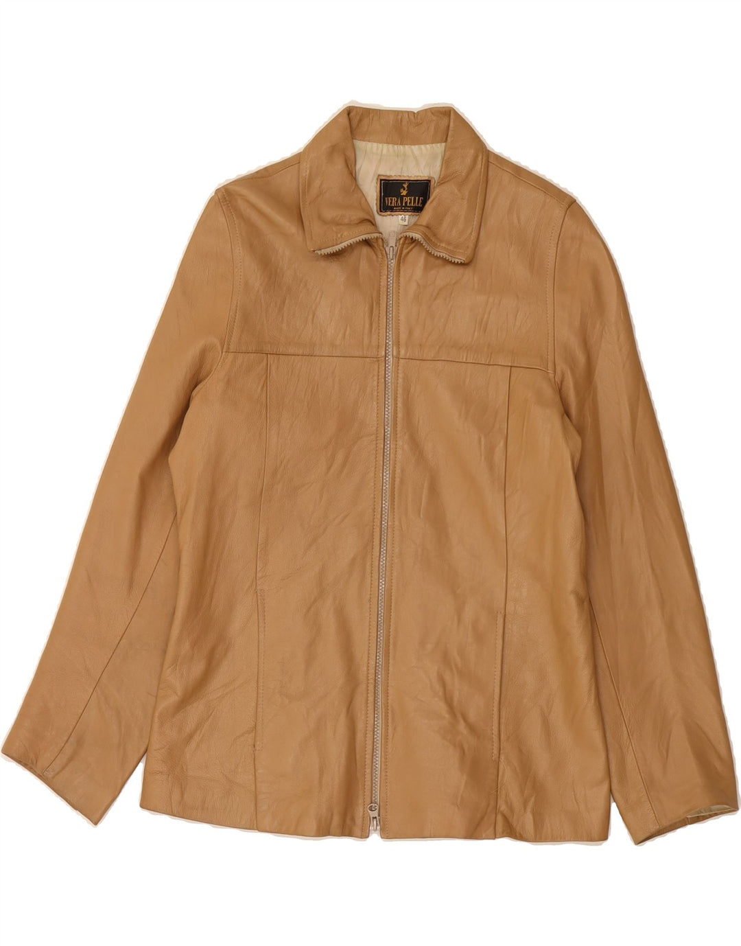VINTAGE Womens Leather Jacket IT 46 Large Beige Leather Vintage Vintage and Second-Hand Vintage from Messina Hembry 
