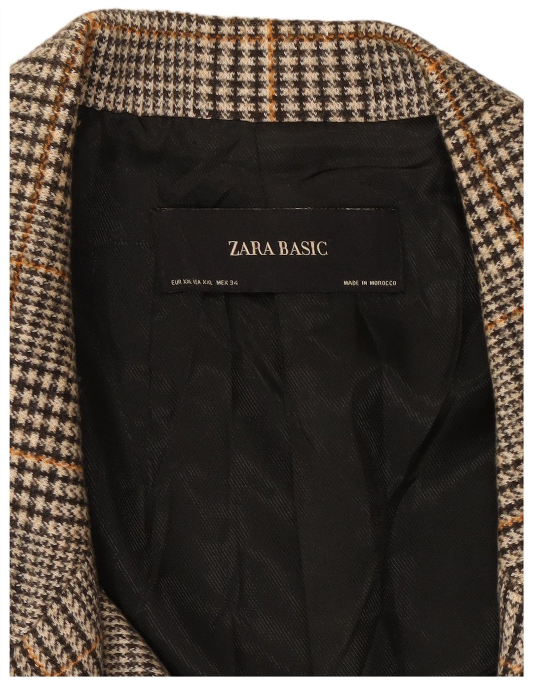 ZARA Manteau croisé pour femme UK 20 2XL Gris pied-de-poule Polyester