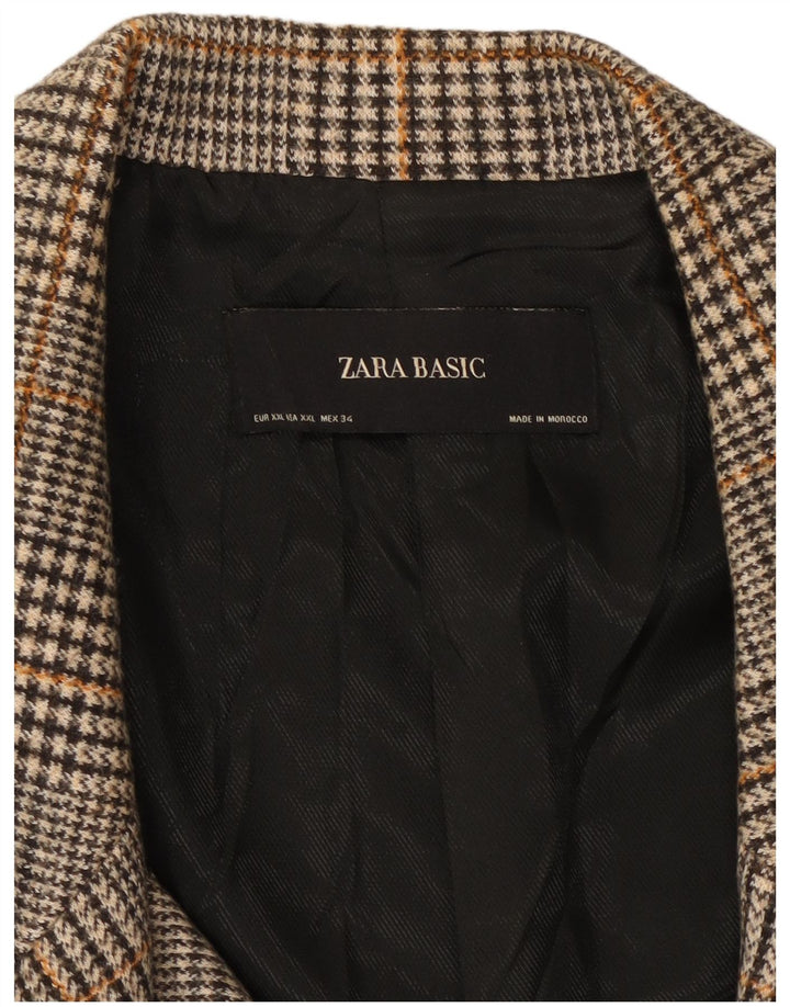 ZARA Manteau croisé pour femme UK 20 2XL Gris pied-de-poule Polyester