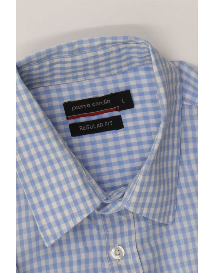 Pierre Cardin Chemise à manches courtes pour homme, coupe classique, grand vichy bleu