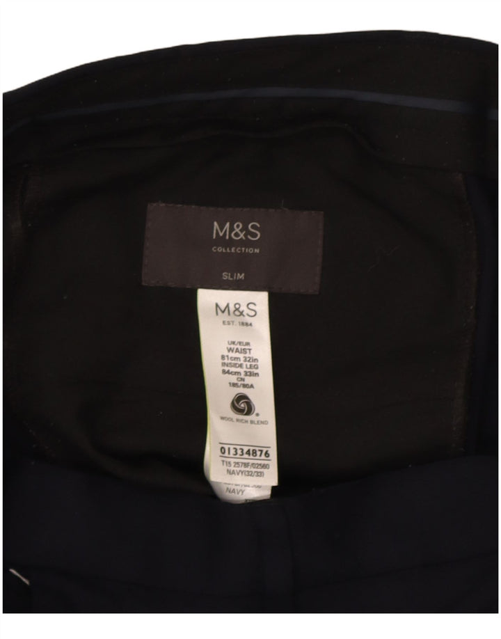 Marks & Spencer Pantalon de Costume Slim Homme W32 L33 Bleu Marine Laine