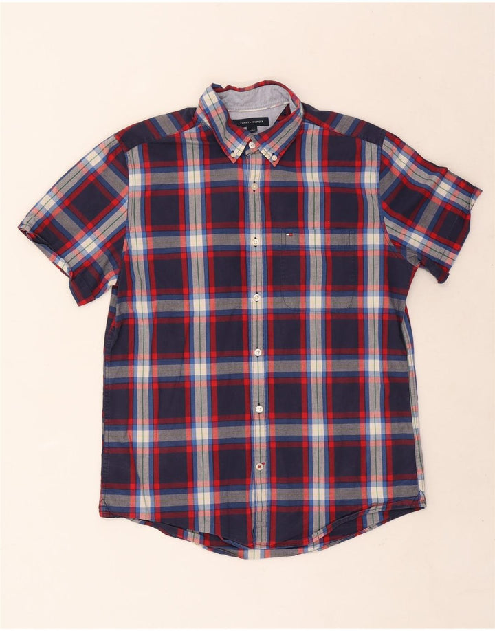 Tommy Hilfiger Chemise Slim à Manches Courtes Homme Bleu Marine Moyen à Carreaux