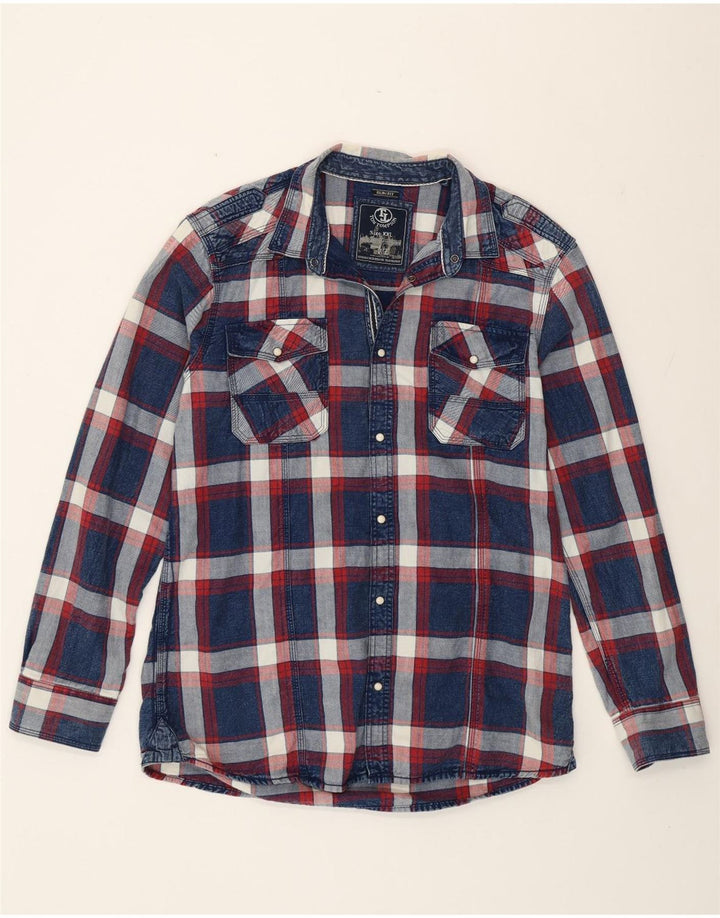 Tom Tompson Chemise cintrée pour homme 2XL en coton à carreaux bleu marine