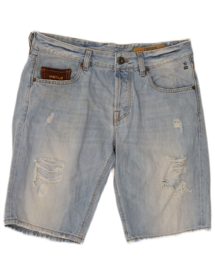 Uniforme Short en jean vieilli pour homme W30 en coton bleu moyen