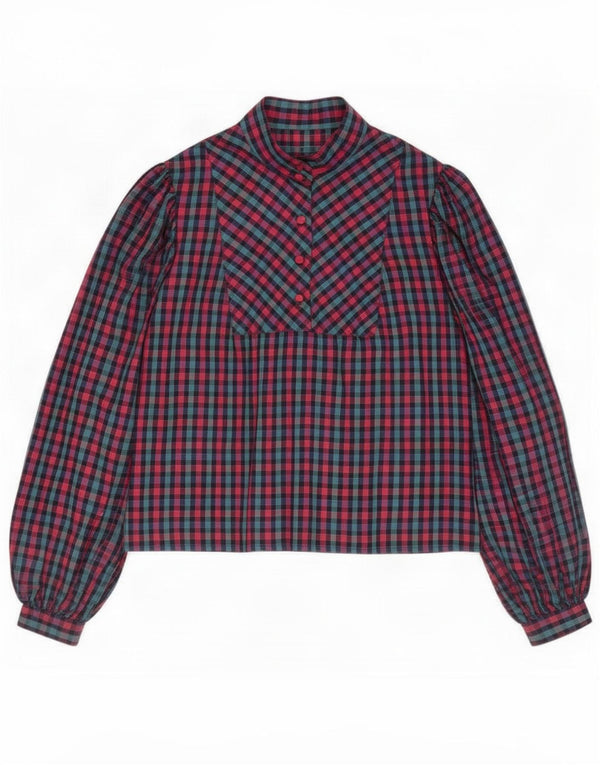 vintage Femme Manches Longues Blouse Top UK 14 Moyen Multicolore Check