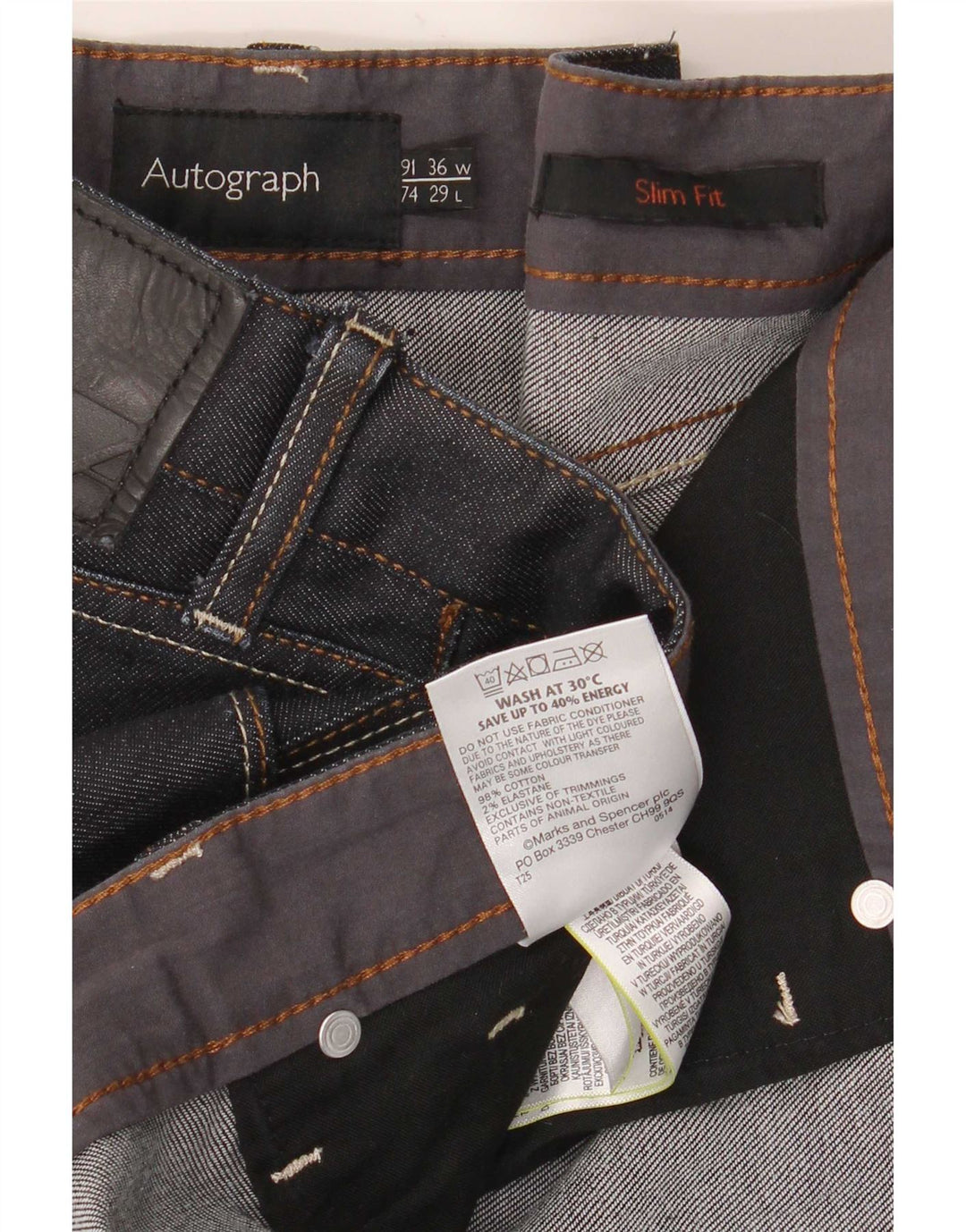 Marks & Spencer Jean Slim Autograph Homme W36 L29 Bleu Marine Coton