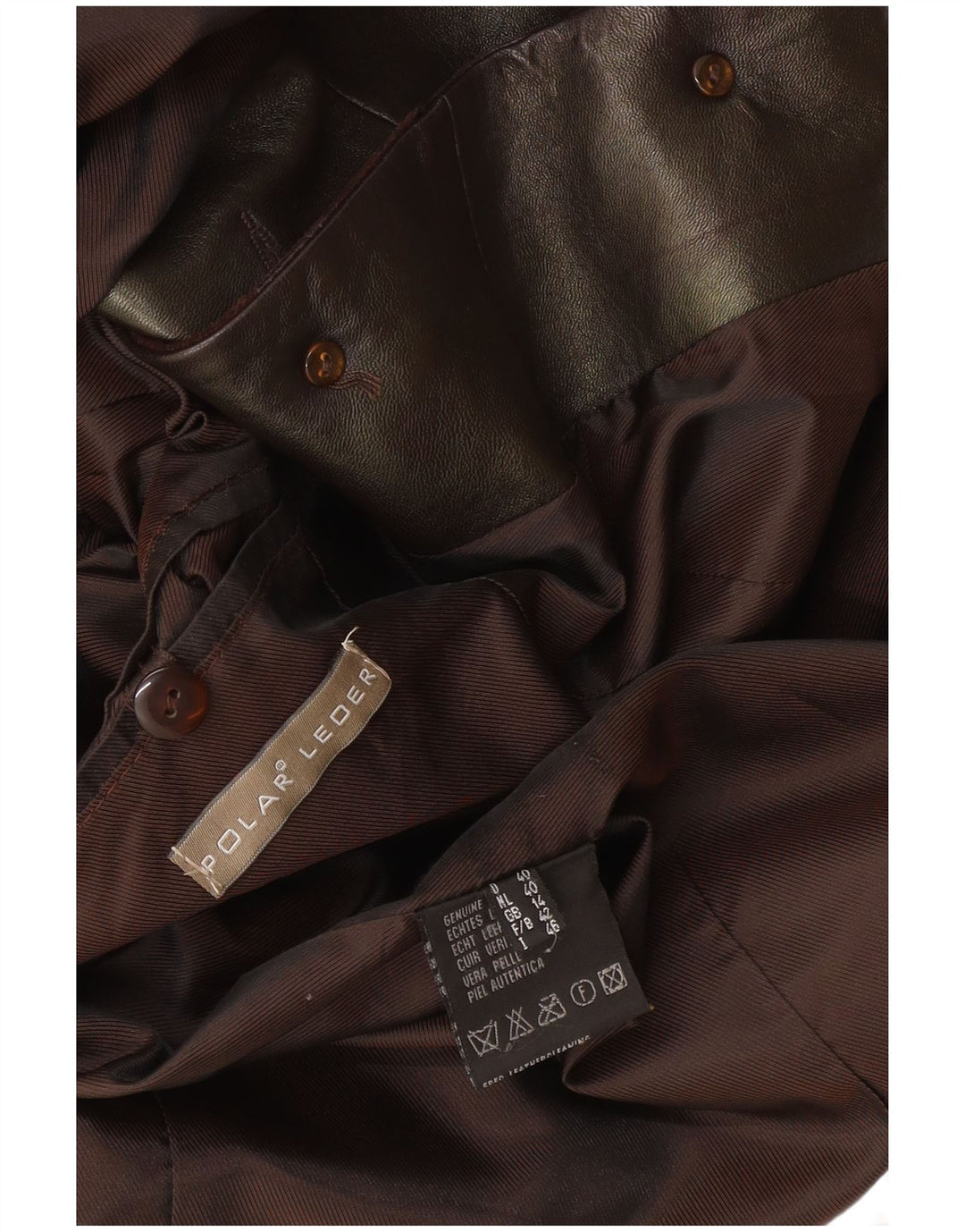 manteau en cuir graphique femme vintage UK 14 cuir brun moyen